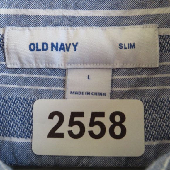 Old Navy* Men's Short Sleeve Button Down Curved Hem Stripe Shirt~ Size Large - Picture 3 of 10